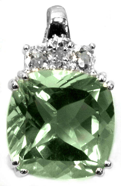 NEW SOLID 9KT GOLD GENUINE GREEN AMETHYST / WHITE TOPAZ AND DIAMOND PENDANT
