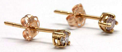 EXCELLENT WELL MADE SOLID 10KT YELLOW GOLD 0.18CT SI1 GENUINE WHITE DIAMONDS EARRINGS