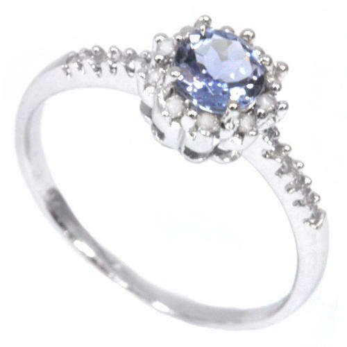 WELL MADE EXCELLENT 14KT WHITE GOLD TANZANITE AND  DIAMOND SOLITIARE RING  NO RESERVE!!!!!!