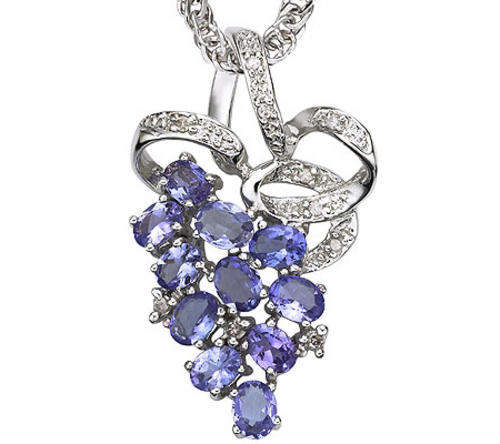 GENUINE TANZANITE AND 10PCS WHITE DIAMOND 925 STERLING SILVER PENDANT