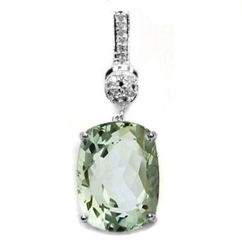 GENUINE GREEN AMETHYST AND WHITE DIAMOND 925 STERLING SILVER PENDANT