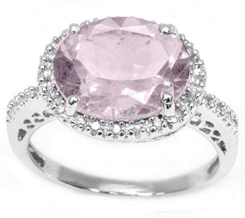 SPARKLING! 4.35 CT PINK AMETHYST W/ 28 PCS GENUINE DIAMONDS STERLING SILVER RING