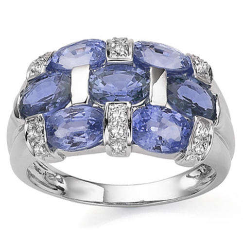 STERLING SILVER GENUINE TANZANITE AND DIAMOND RING