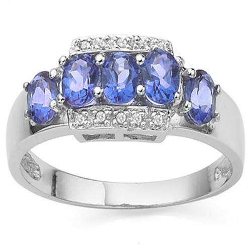 0.74 CT GENUINE TANZANITE & 10PCS WHITE DIAMOND 0.925 STERLING SILVER RING