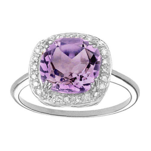 SOLID 9KT WHITE GOLD GENUINE AMETHYST AND DIAMOND RING