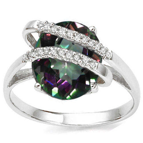 SOLID 9KT WHITE GOLD MYSTIC TOPAZ AND DIAMOND RING