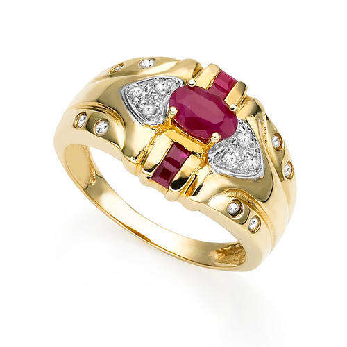 SOLID 9KT YELLOW GOLD GENUINE RUBY AND DIAMOND RING