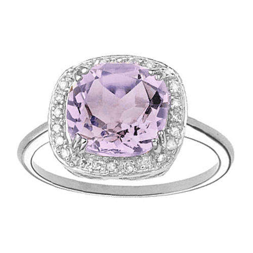 SOLID 9KT WHITE GOLD GENUINE PINK AMETHYST AND DIAMOND RING