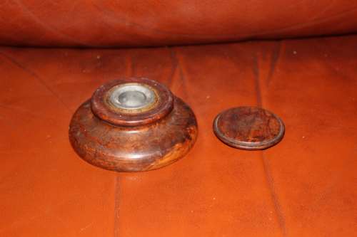 Art Deco Burl and Pewter lined Inkwell circa 1930`s