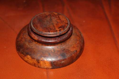 Art Deco Burl and Pewter lined Inkwell circa 1930`s