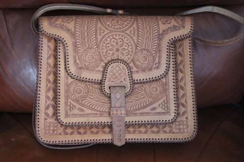 Hand tooled genuine Leather handbag 29.5cm x 24.5cm