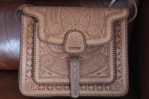 Hand tooled genuine Leather handbag 29.5cm x 24.5cm