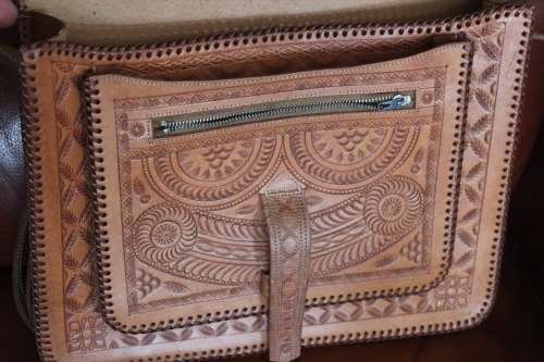 Hand tooled genuine Leather handbag 29.5cm x 24.5cm