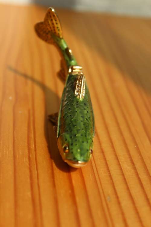 Original Treasurine Rainbow Trout Enamel Trinket Box 11cm long