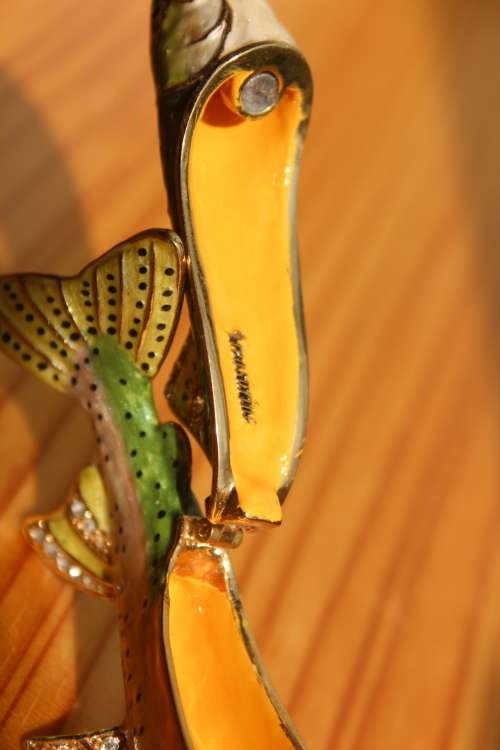 Original Treasurine Rainbow Trout Enamel Trinket Box 11cm long