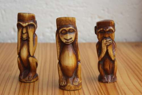 Set of 3 Antique Handcarved Ivory Wise Monkeys circa late 1800`s each measures +-11cm tall