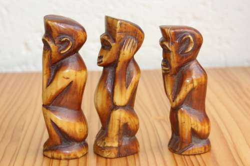 Set of 3 Antique Handcarved Ivory Wise Monkeys circa late 1800`s each measures +-11cm tall