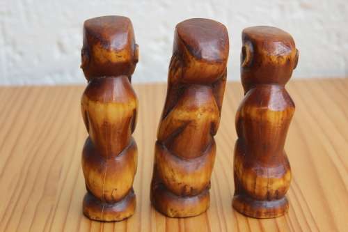 Set of 3 Antique Handcarved Ivory Wise Monkeys circa late 1800`s each measures +-11cm tall