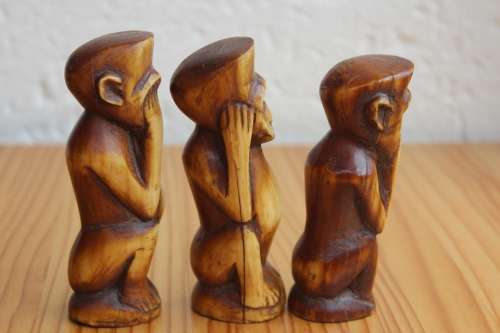 Set of 3 Antique Handcarved Ivory Wise Monkeys circa late 1800`s each measures +-11cm tall