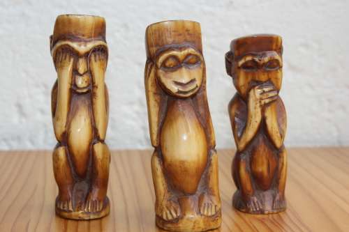 Set of 3 Antique Handcarved Ivory Wise Monkeys circa late 1800`s each measures +-11cm tall