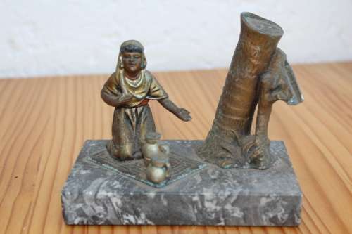 Art Deco Hand Painted Figural Table match Damage to strike plate 12cm x 7cm x 10cm