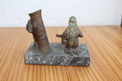 Art Deco Hand Painted Figural Table match Damage to strike plate 12cm x 7cm x 10cm