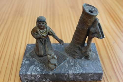 Art Deco Hand Painted Figural Table match Damage to strike plate 12cm x 7cm x 10cm