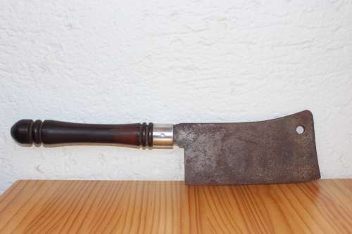 Antique Victorian hand forged Meat Cleaver with turned Rosewood handle 39cm long by 9cm tall