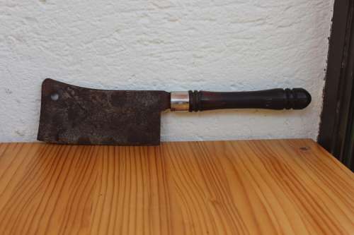 Antique Victorian hand forged Meat Cleaver with turned Rosewood handle 39cm long by 9cm tall