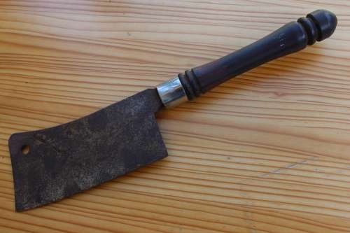 Antique Victorian hand forged Meat Cleaver with turned Rosewood handle 39cm long by 9cm tall