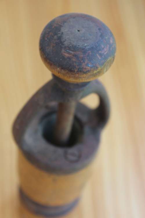 Antique Boer War Trench art Shell Loader made of yellowwood and cast iron 23.6cm tall