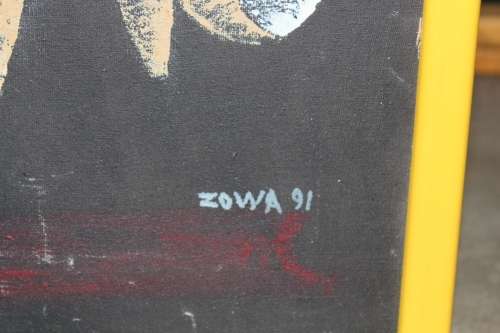 Original Nkuto Zowa Congolese Painting oil on canvas 80cm x 43.5cm (measurements exclude frame)