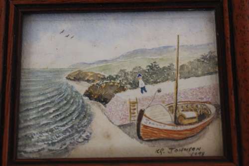 3 Australian Fine Artist Ken Johnson Watercolour miniatures 7.8x6cm (measurement excl. frames)