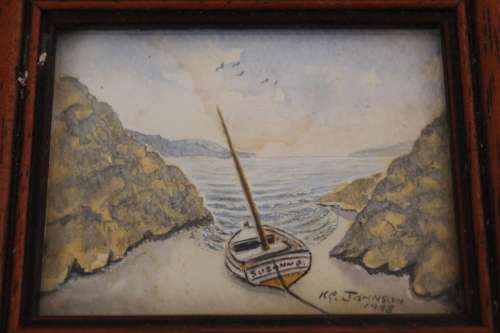 3 Australian Fine Artist Ken Johnson Watercolour miniatures 7.8x6cm (measurement excl. frames)