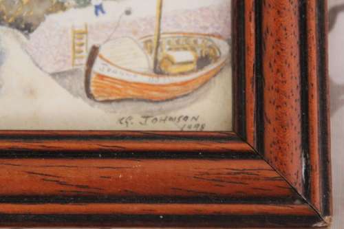 3 Australian Fine Artist Ken Johnson Watercolour miniatures 7.8x6cm (measurement excl. frames)