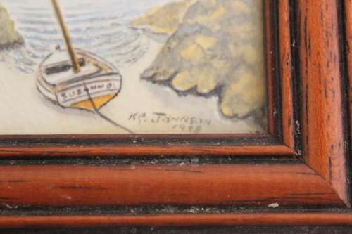 3 Australian Fine Artist Ken Johnson Watercolour miniatures 7.8x6cm (measurement excl. frames)