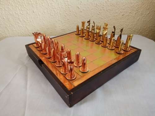 ANTIQUE GENUINE BULLET SHELL CHESS SET COPPER AND BRASS
