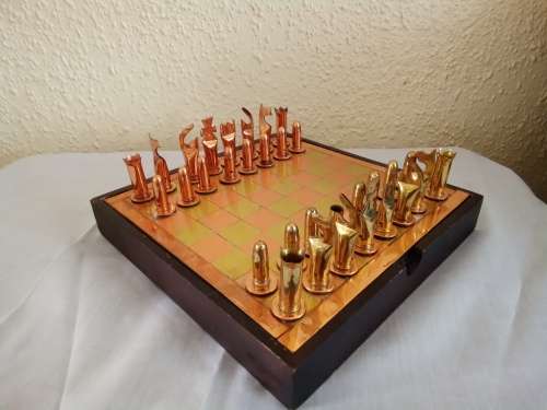 ANTIQUE GENUINE BULLET SHELL CHESS SET COPPER AND BRASS
