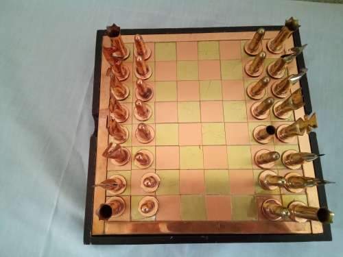 ANTIQUE GENUINE BULLET SHELL CHESS SET COPPER AND BRASS