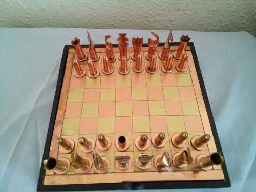 ANTIQUE GENUINE BULLET SHELL CHESS SET COPPER AND BRASS