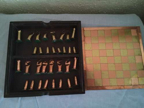 ANTIQUE GENUINE BULLET SHELL CHESS SET COPPER AND BRASS