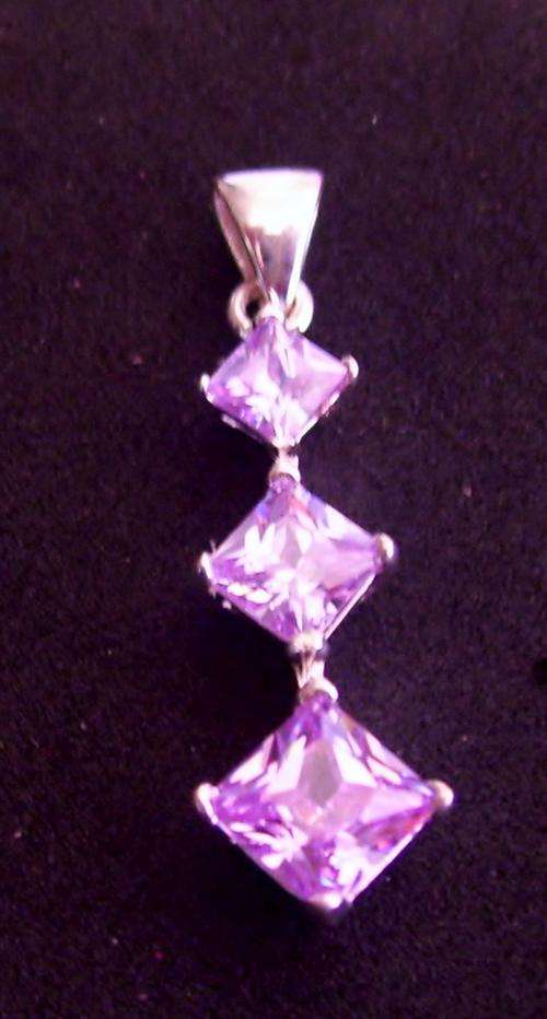 Unusual light lilac Simulated Diamonds pendant set in Sterling Silver