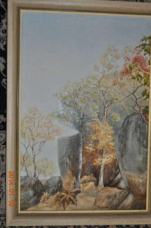 MOUNTAIN SCENE OIL ON BOARD !!! IN A LOVELY FRAME !!!