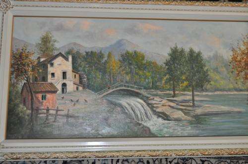 BIG AND STUNNING!!!! OIL ON BOARD RIVER SCIENE  IN BEAUTIFUL GILDED FRAME!!!!