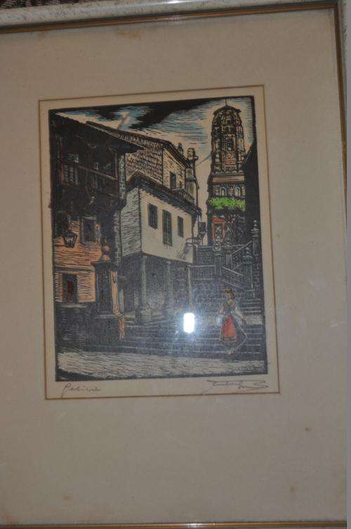VINTAGE ETCHING,SIGNED BY ARTIST,HAND COLORED