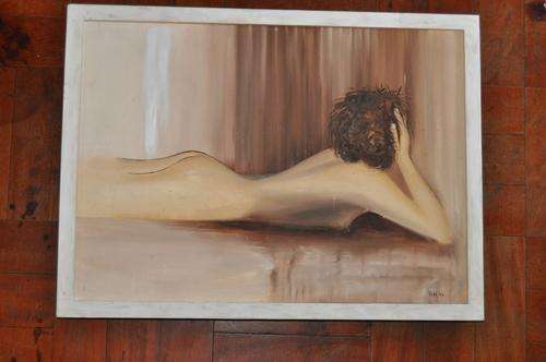 VERY STYLISH NUDE PAINTING OIL ON BOARD,SIGNED