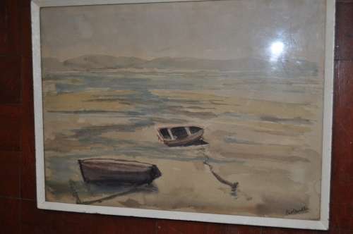 ORIGINAL WATERCOLOR ,BOATS,SIGNED PAM DOWDLE