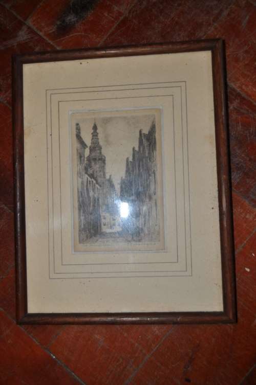 GORGEOUS DUTCH ETCHING,TOWN SCENE,SIGNED BY ARTIST
