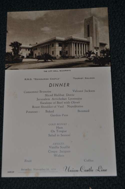 UNION CASTLE DAY!!! UNION CASTLE MENU-R.M.S.EDINBURGH CASTLE"