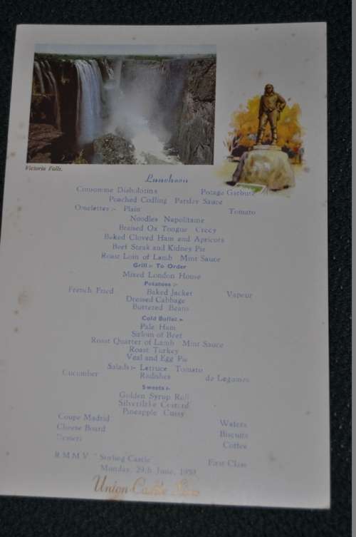 UNION CASTLE DAY!!! UNION CASTLE MENU-R.R.M.V.STIRLING CASTLE"
